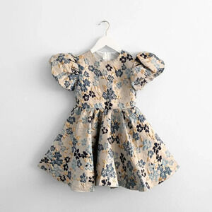 NWT Pretty Girls Fine Jacquard Celebration Dress Elegant Floral Blue/Gold 6Y